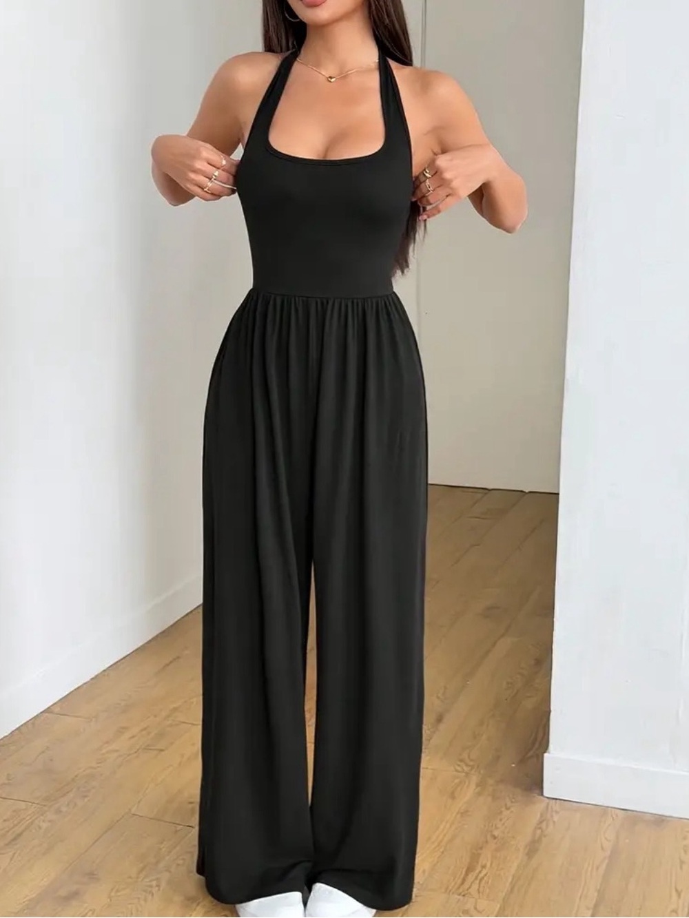 Halter Neck Wide-Leg Jumpsuit — Black